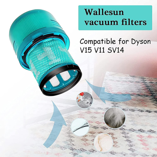 Ersättande Återanvändbart tvättbart filter Ersättnings Hepa-filter kompatibelt med Dyson V11 Sv14 V15 sladdlösa stickdammsugare blå