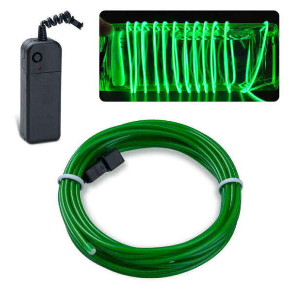 LED-neonljus Glow EL Wire String Strip Rope Tube Bilinteriör Batteridriven 5M Green