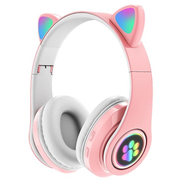 Nya B39 Bluetooth hörlurar Söt katt öra Andningsbelysning Hifi Stereo hopfällbara hörlurar Gamer med rosa