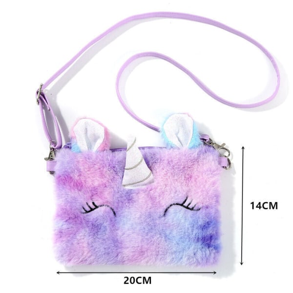 Barn Flickor Rainbow Unicorn Plysch Axelväska Plånbok Handväska Crossbody-väska Violet