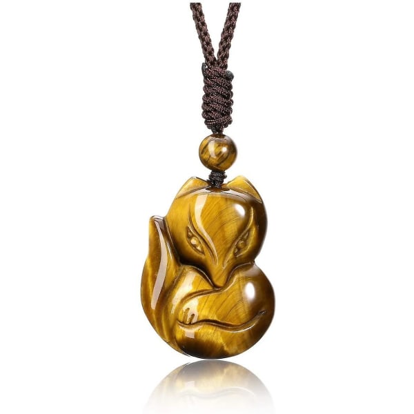 Naturligt tigeröga Kristaller Rävhänge Halsband Healing Gemstone Lucky Protection Räv Amuletthalsband guld