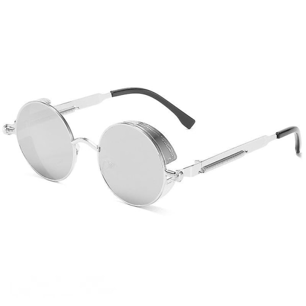 Retro Steampunk Style Unisex -inspirerade runda metallcirkelpolariserade solglasögon för män och kvinnor-silver guld