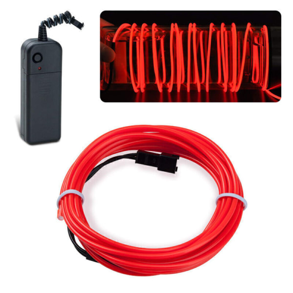 LED-neonljus Glow EL Wire String Strip Rope Tube Bilinteriör Batteridriven 5M Red