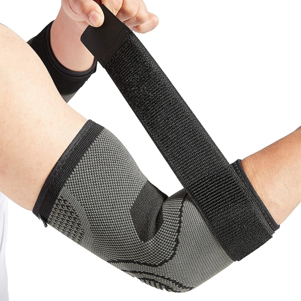 Golfarmbågsbehandling (medium) armbågsstöd med rem för tendonitis 2-pack tennisarmbågskompressionsärmar svart