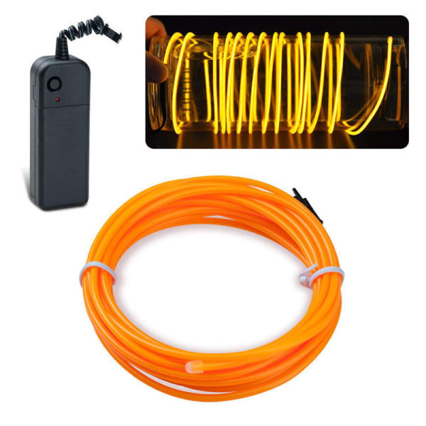 LED-neonljus Glow EL Wire String Strip Rope Tube Bilinteriör Batteridriven 5M Yellow