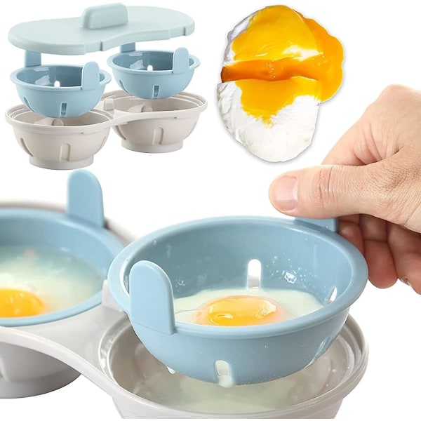 Egg Poacher - 2 hålrum Ätbara äggkokare i silikon Set äggkoppar för hårdkokta ägg blå
