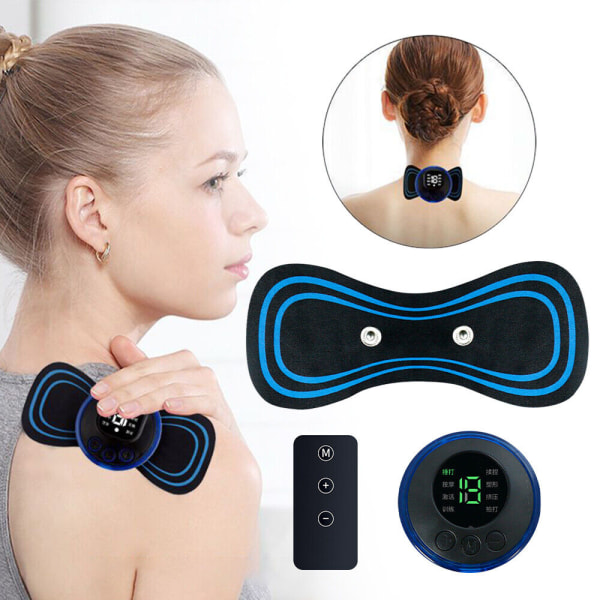 Bärbar Mini Elektrisk Nack Massager Cervical Massage Stimulator Pain Relief Kit svart