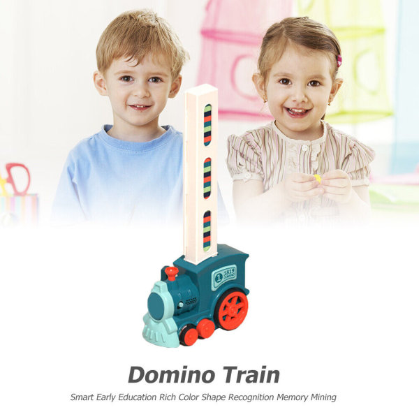 Domino tågblock staplingsleksak Kreativa barn Pedagogiska gör-det-själv batteridrivna Blue
