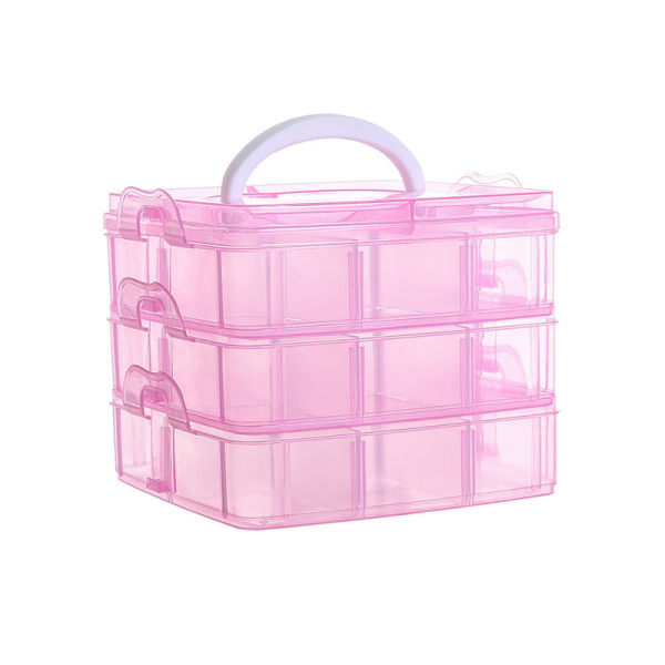 Smycken Bead Förvaring Plast Organizer Klar Praktisk Box Case Craft Container Pink