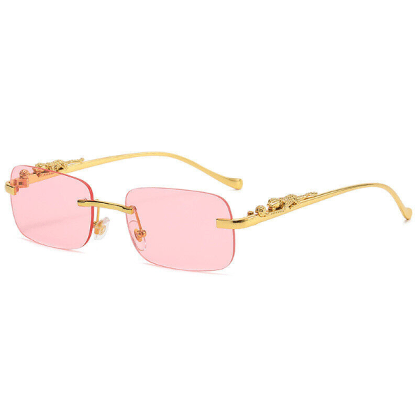 Fyrkantiga hiphop-modesolglasögon för damer för män Lyxiga guld bågelösa glasögon Pink