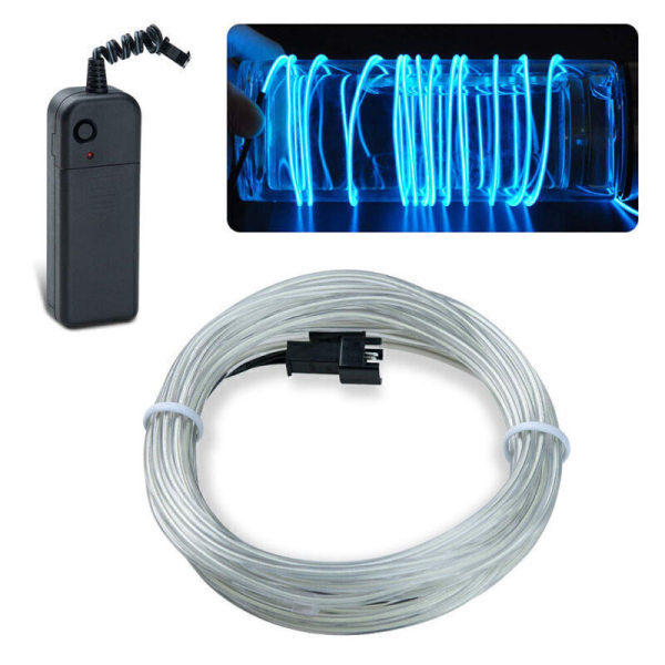 LED-neonljus Glow EL Wire String Strip Rope Tube Bilinteriör Batteridriven 5M Ice Blue