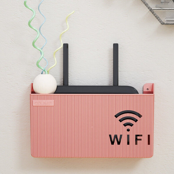 Wi-Fi Router Förvaringsbox Väggmonterad Hänghylla Fäste Kabel Organizer Box 2ST Pink