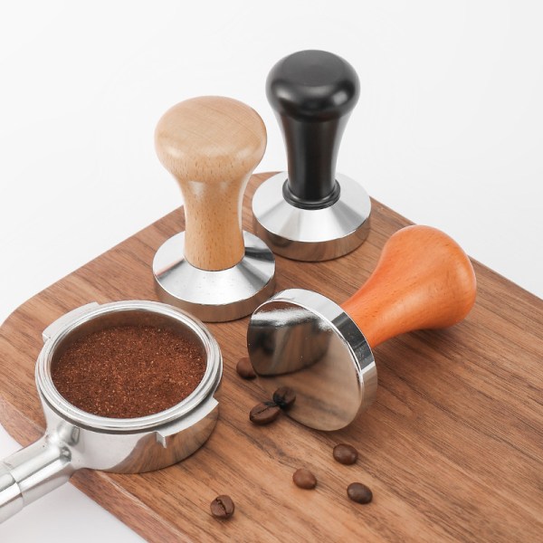 Espresso Kaffe Tamper Stål Kaffe Distributör utjämnare Verktyg Press Hammare Light wood 51mm