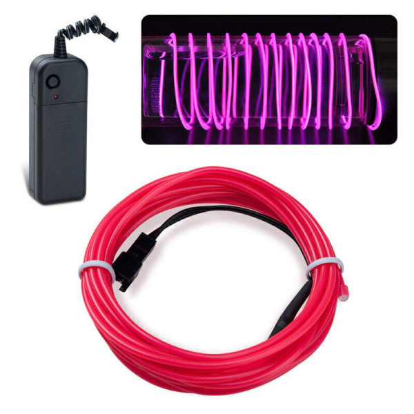 LED-neonljus Glow EL Wire String Strip Rope Tube Bilinteriör Batteridriven 5M Pink