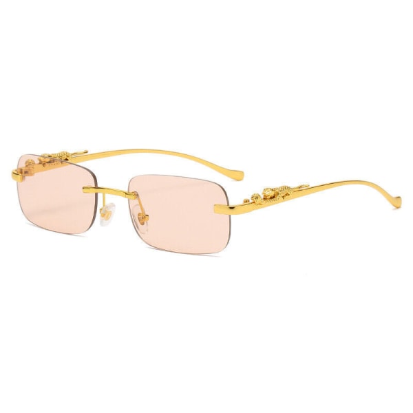 Fyrkantiga hiphop-modesolglasögon för damer för män Lyxiga guld bågelösa glasögon Champagne