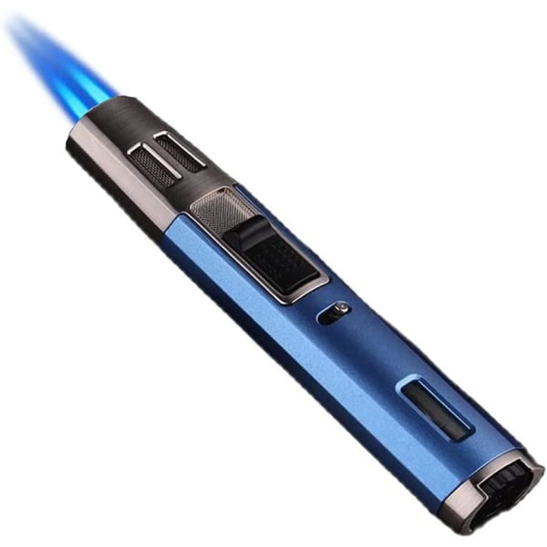 Ficklampa Refillable Butan Ficklampa Justerbar Pen Tändare Double Flame Tändare Multipurpose Blue