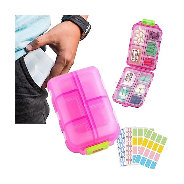 Portable Daily Pill C Medwallet Pill Organizer Med Wallet Pill Case Med Wallet Piller med etiketter rosa