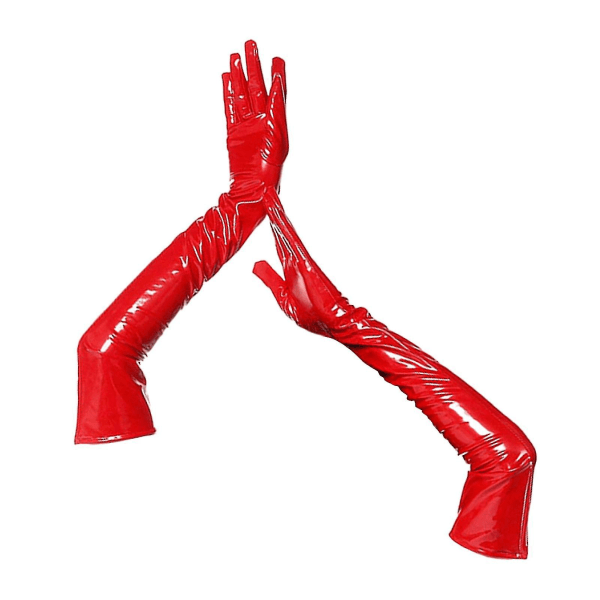 Bästa 1 par hög elasticitet Enfärgade Danshandskar Ljusa konstläder Scenshow Långa handskar Cosplay Tillbehör Red M