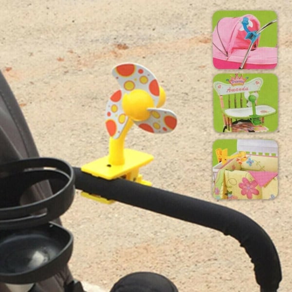 Barnvagnsfläkt Bärbar Baby Mini Säkerhetsklämma På Barnvagn Barnvagn Spjälsäng Batteri eller USB Yellow