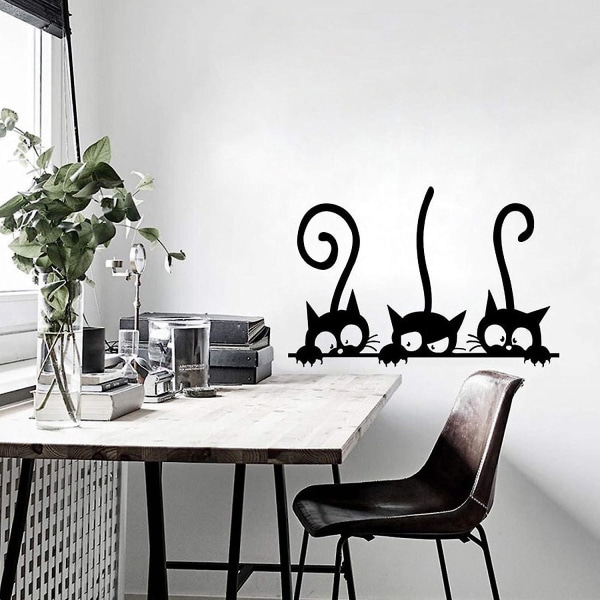 Söt djurtema Väggdekor Dekor Dekal Väggmålning Tapeter Kök Bedårande kattklistermärken för barnrum Glas Klassrumsdekoration Set med svart