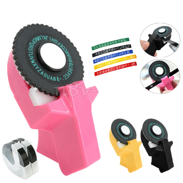Manuell 3D Etikettmaskin Skrivmaskin Skrivare Prägling Gör-det-själv-maskin Rullfria 2 band Pink