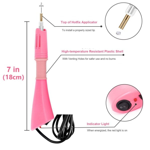 Uppvärmd Gem Rhinestone Applicator Wand Hotfix Hantverk Design Beads Crystal Pink US PLUG