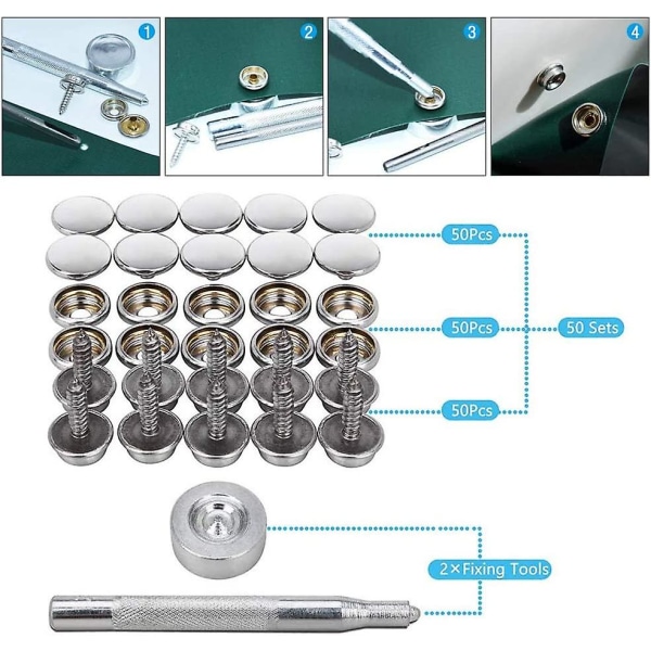 Snäppskruvar 15 mm Snäppfästskruvar Canvas Snäppfästsats silver