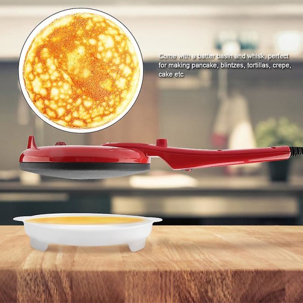 600w Elektrisk non-stick Crepe Pizza Pannkaka Omelettmaskin Köksbakpanna Jikaix röd