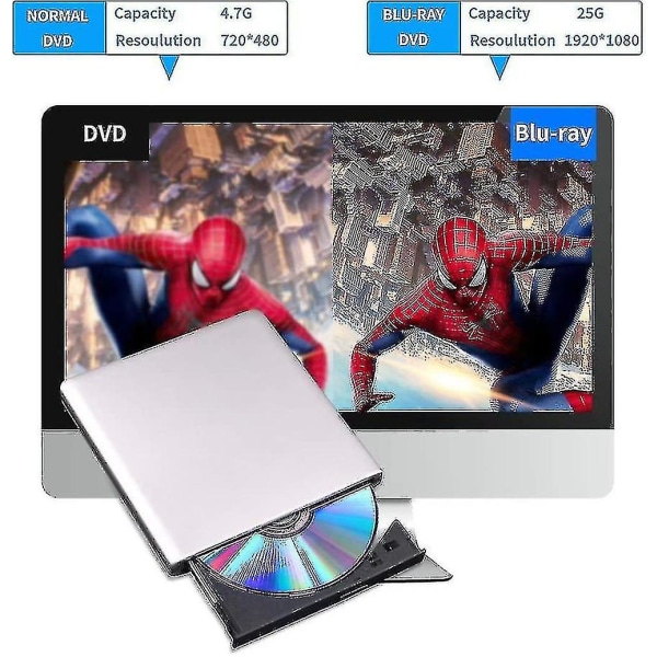 Extern Blu Ray Dvd Drive 3d USB 3.0 och Type-c Bluray Cd Dvd Reader Linglai silver