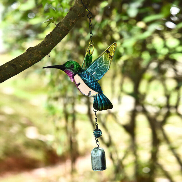 Wind Chimes Hummingbird Hängande Trädgårdsdekor Utomhus Hem Fönster Metall Ornament Blue Hummingbird