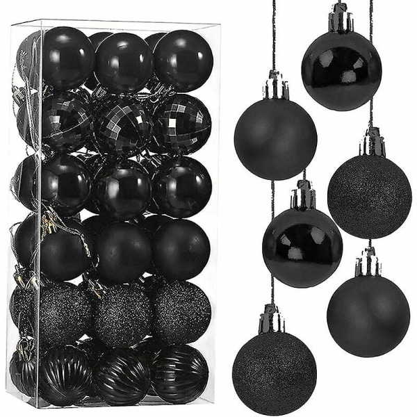 Julgranskulor Träddekorationer 36 delar Set Julgranskular i plast Julgranskular upp till 4 cm (svart) svart
