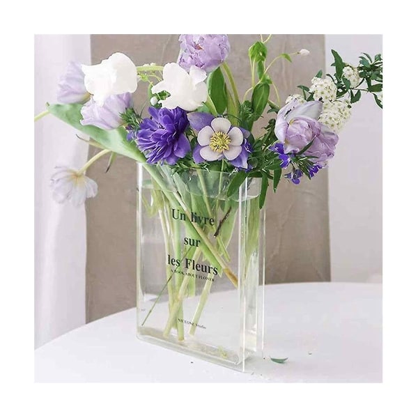 Bok Vas Akryl Vas Ins Blomma Heminredning Europa Modern Hydroponic Desktop Ornament Present Transparent Svart transparent