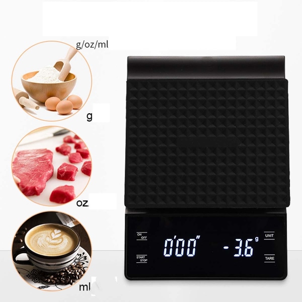 Digital kaffevåg med timer Köksvåg Vattentät elektronisk matvägning Espressovåg svart
