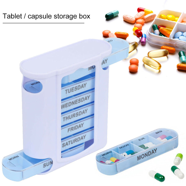 1x7 Dag Vecka Pill Box Organizer Tablett Medicin Förvaring Dispenser Stor stapling blå
