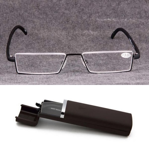 Unisex halvbåge Halvbåglösa läsglasögon Presbyopiska glasögon med case Black Strengths 3.50