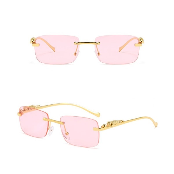 Fyrkantiga hiphop-modesolglasögon för damer för män Lyxiga guld bågelösa glasögon Pink