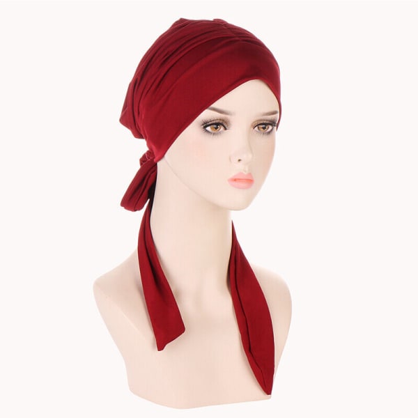 Kvinnor Motorhuv Headwrap Caps Inner Caps Hijab Hat Chemo Cap Turban Cap Scarf Hat Burgundy