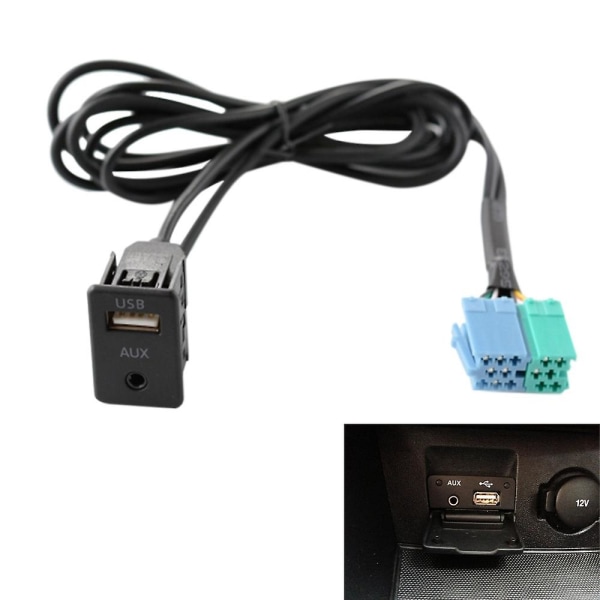 Radioförlängning Aux USB -port Adapter Kabelkabel Assy För svart