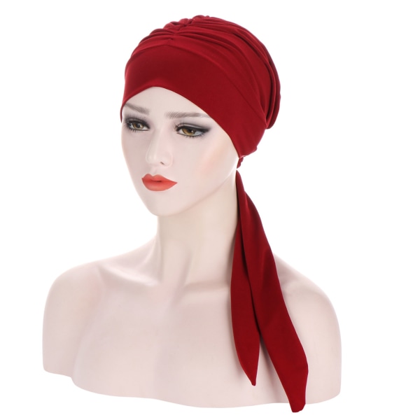 Kvinnor Motorhuv Headwrap Caps Inner Caps Hijab Hat Chemo Cap Turban Cap Scarf Hat Burgundy