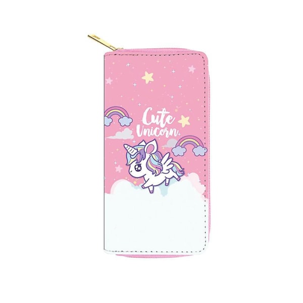 Härlig Unicorn lång plånbok Kontantfack Pu-läderväska för damer Girlsstyle 3 rosa