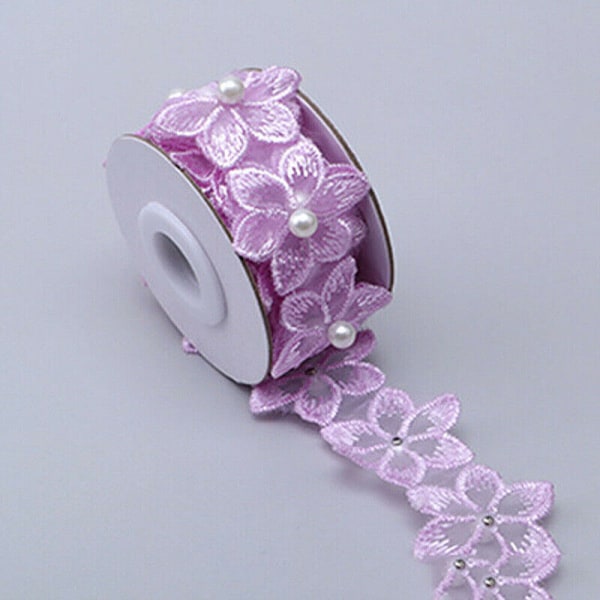 20 Yards pärlstava blomkant Spets Broderat band Bröllopsklänning Kläder Sömnad Light purple