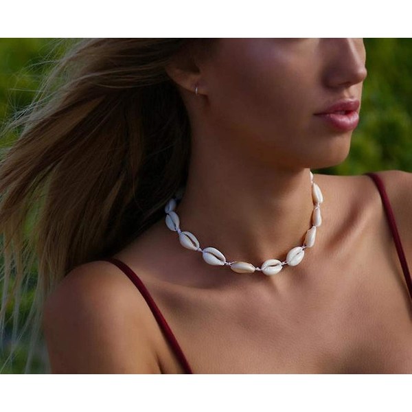 Htooo Cowrie Shell Choker Halsband För Kvinnor Puka Shell Halsband Corded Seashell Halsband Hawaiian Beach Smycken beige