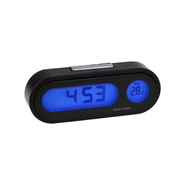 2 i 1 LCD digital biltidklocktermometer med elektronisk bakgrundsbelysning svart