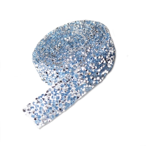 15 mm kristall strass kedja trim pärljärn på DIY Diamante Applique Ribbon 2Yard Pale blue