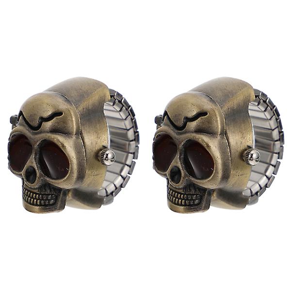2st Vintage Clamshell Ring Klockor Chic Skull Ring Watches Finger Watches brun