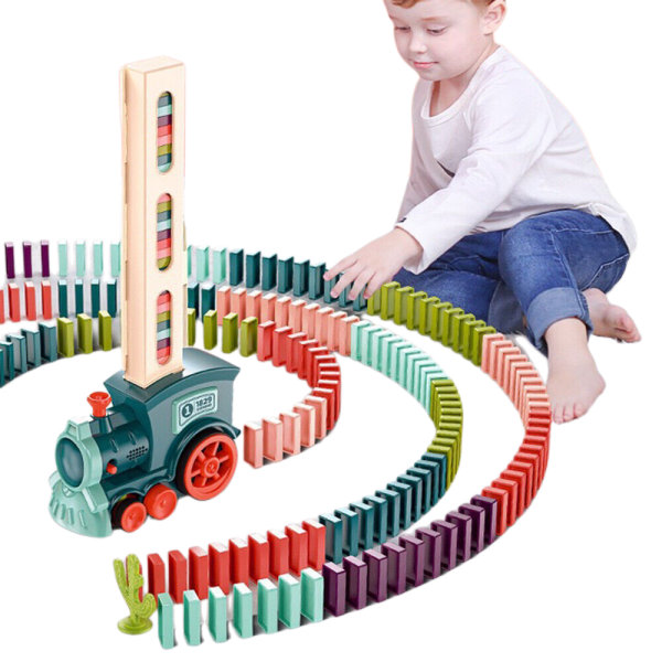 Domino tågblock staplingsleksak Kreativa barn Pedagogiska gör-det-själv batteridrivna Blue