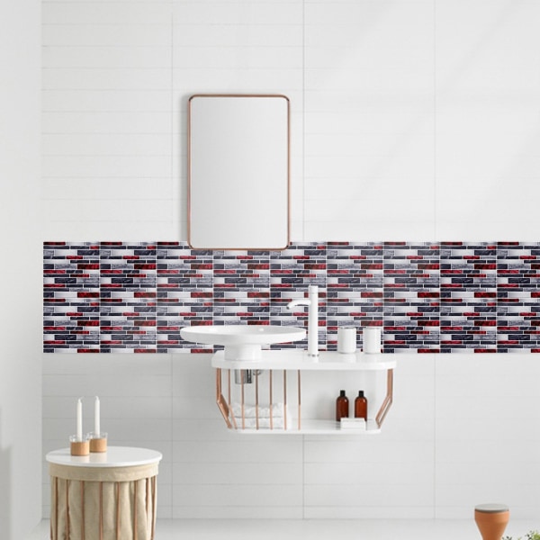 15 cm väggdekor för hemmet självhäftande sticka på badrum kök mosaik kakel klistermärken 30 st. Red