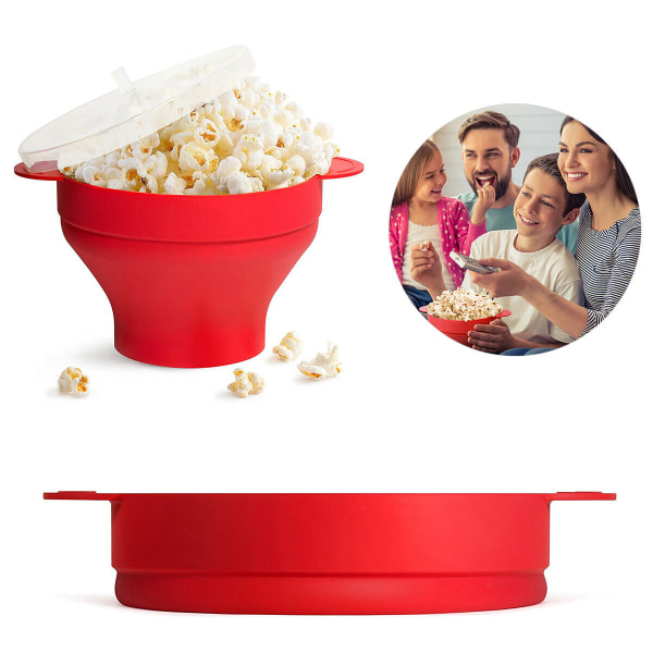 Popcornskål Silikon Hopfällbar 2,8L Stor kapacitet Mikrovågsugn Diskmaskin Saf röd