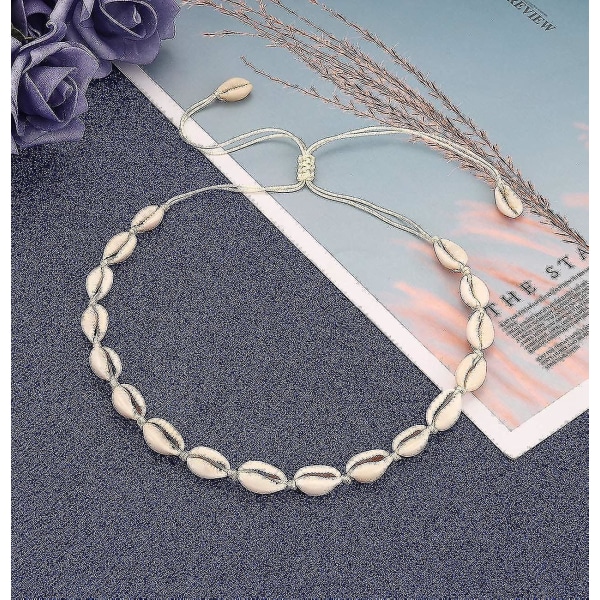 Htooo Cowrie Shell Choker Halsband För Kvinnor Puka Shell Halsband Corded Seashell Halsband Hawaiian Beach Smycken beige