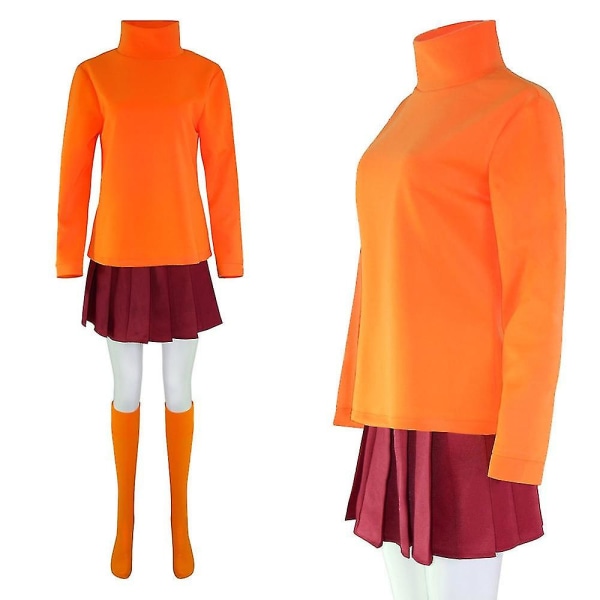 Anime Velma Cosplay Costume Movie Character Orange Uniform Halloween Costume For Women Girls Cosplay Costume Wig -a long version 3XL
